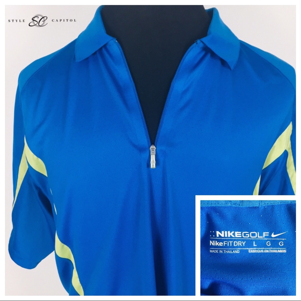 Nike Men's Blue Green Half Zip Polo Shirt Size LG